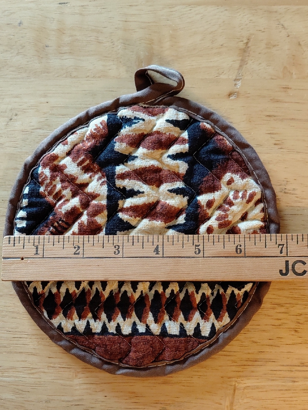 Vintage Tapa Designs Hawaii 2 Pot Holders in Brown, Black, Cream and Orange - Picture 5 of 5